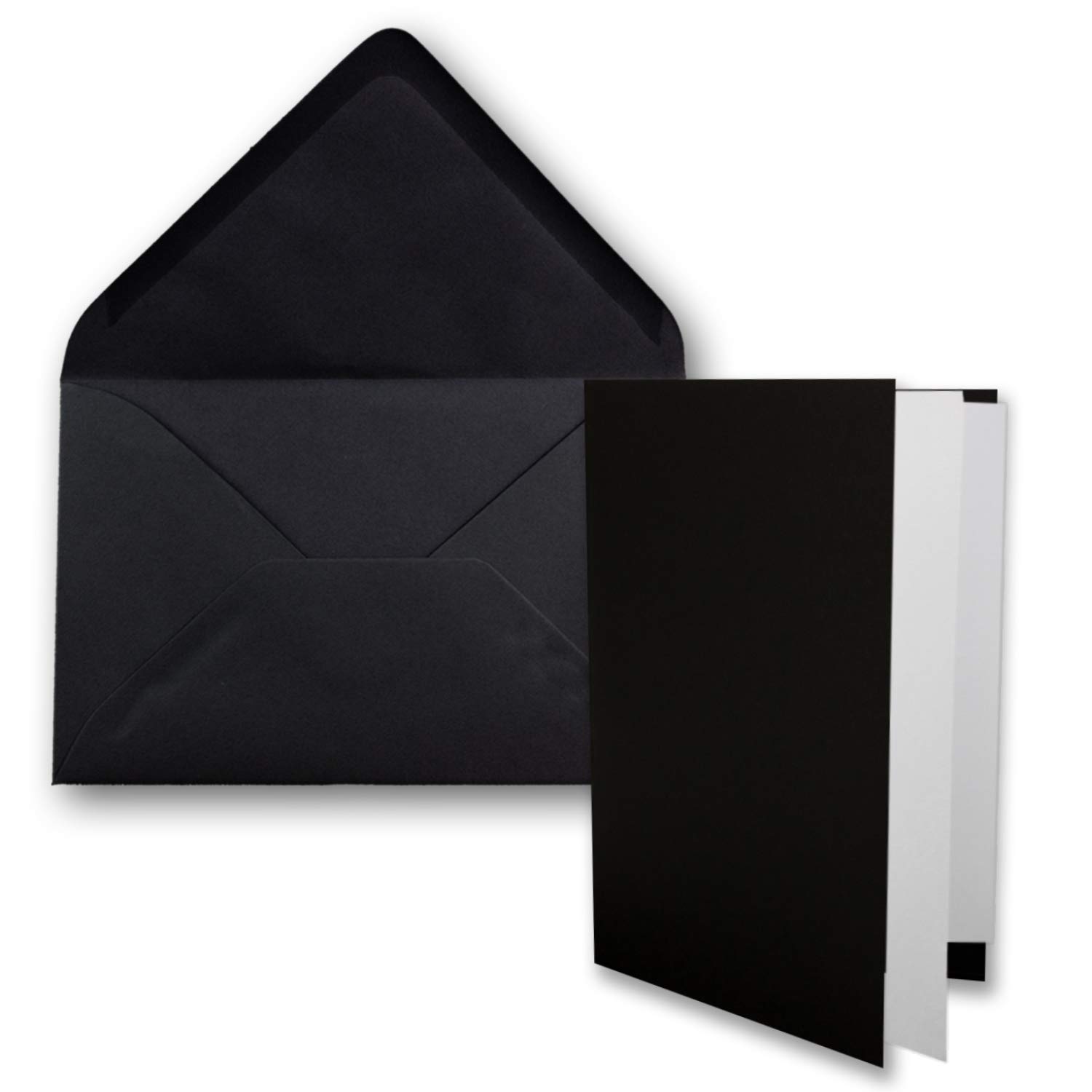 FarbenFroh by GUSTAV NEUSER Juego de 150 tarjetas plegables DIN B6 con sobres en negro, 120 x 170 mm, incluye papel insertado blanco, ideal para tarjetas de invitación, bodas, bautizos, comuniones,