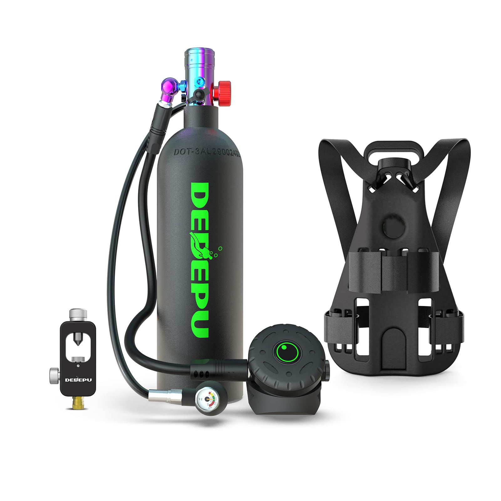 DEDEPU 2.3L Scuba Tank, Mini Diving Tank Small Lung Tank with Adapter, Up to 40 Mins Underwater Breathing Time, Portable Backup Air Cylinder, Emergency Resuce Pony Bottle