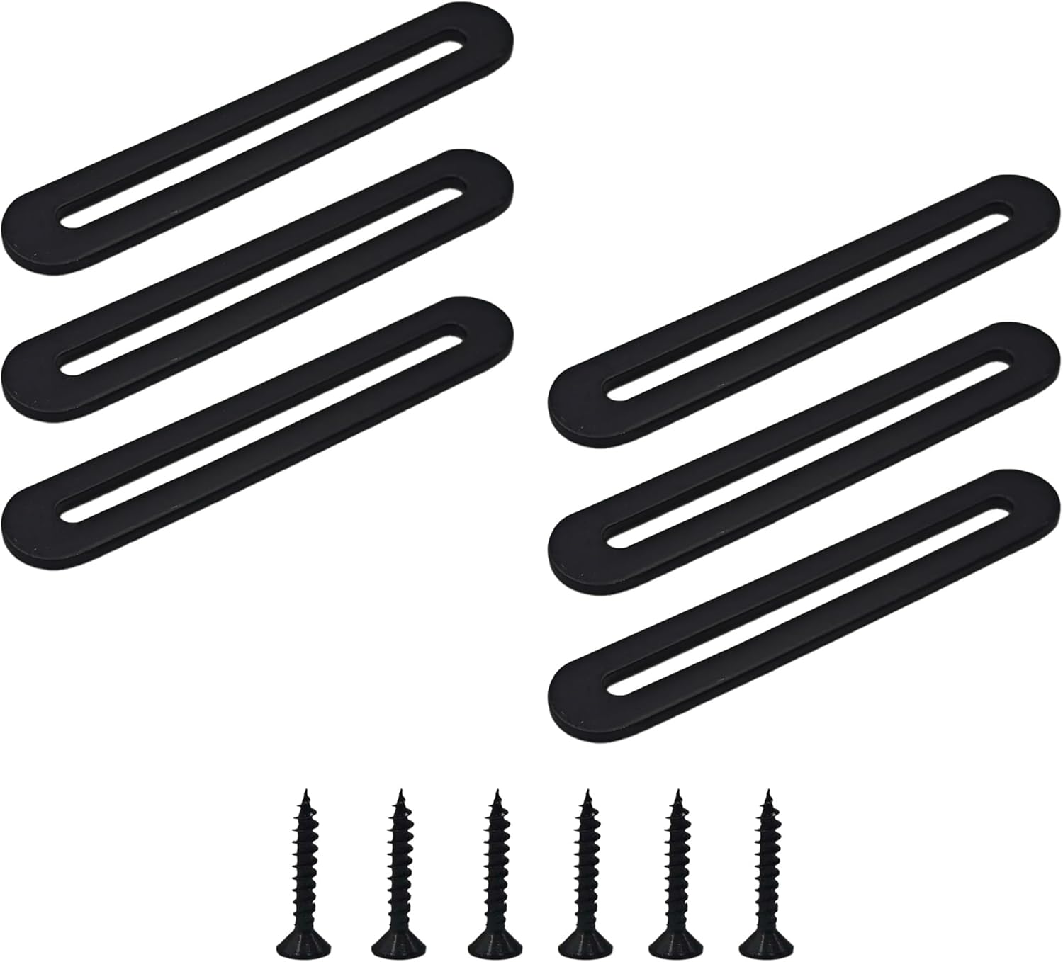 6PCS 90mm/3.54” Adjustable Flat Mending Plate with Slot, Black Stainless Steel Straight Brace Brackets, Flat Fixing Support for Wood Furniture DIY Repair Connector with Screws