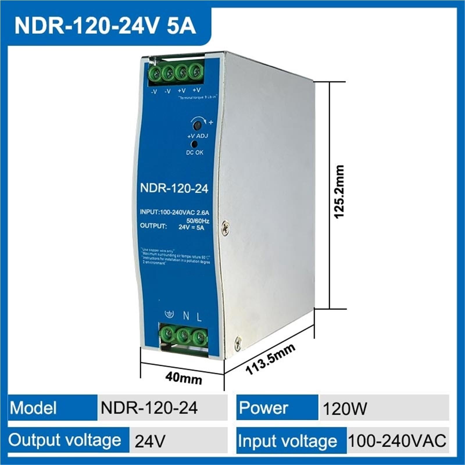 Alimentatore industriale 1PCS 12V 24V 48V NDR120W 100-120VAC/180-240VAC(NDR-120W-24V 5A)