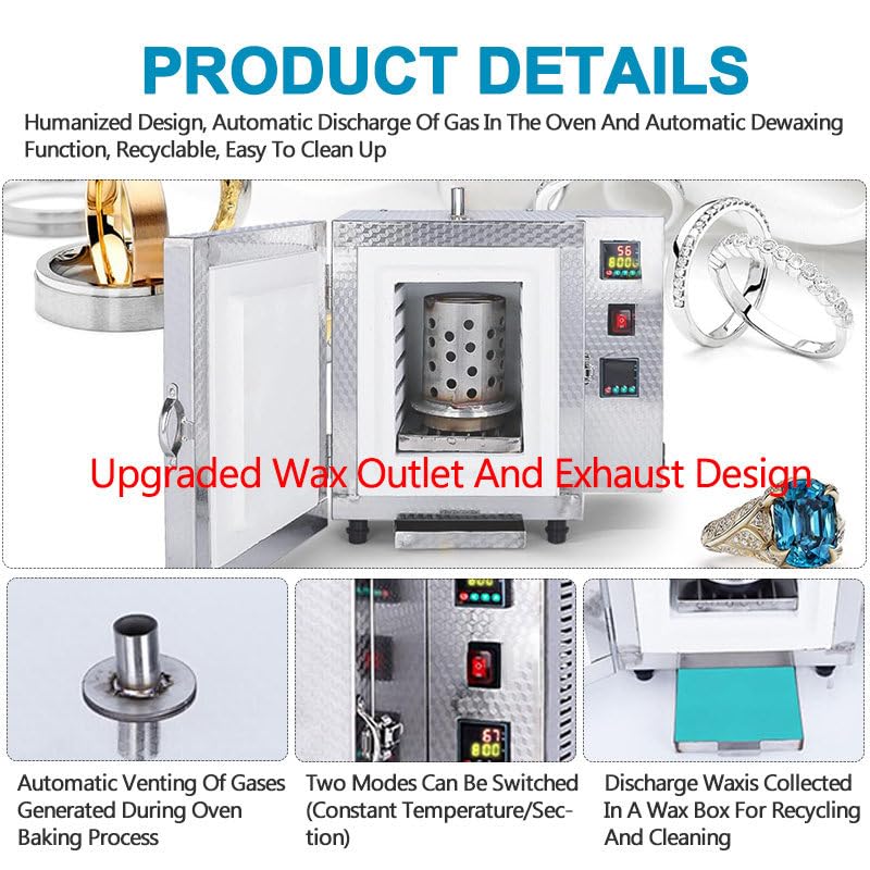 Horno EléCtrico CeráMica FundicióN Joyas, Horno Molde Yeso, 1500w con Control Pid, FusióN Cera Y Metales, para Laboratorios Y Talleres DoméSticos C.Two-in-OneModel