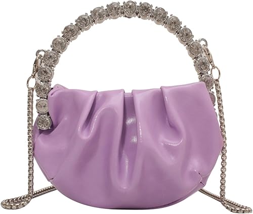 Bolso de mano plisado con incrustaciones de diamantes de alta gama para mujer, mini bolso portátil elegante, bolso de noche premium. (morado, talla