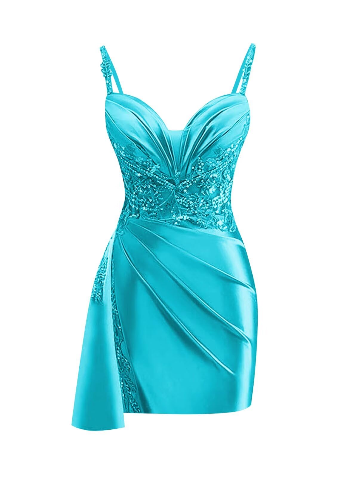 MXODI Sequin Homecoming Dresses for Teens 2026 V Neck Satin Prom Dress Mini Cocktail Party Gowns