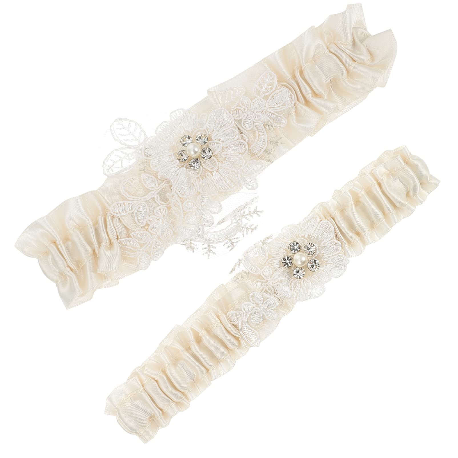 Wedding Bride Lace Rhinestone Garter: 2pcs Elegant Bridal Garters with Rhinestones Pearls Non- Slip Leg Garters Wedding Thigh Rings for Bridesmaid Prom Party Decor Beige-image-39