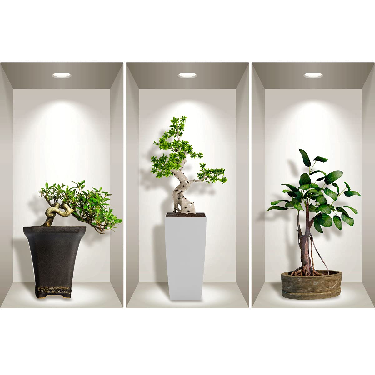 3D-Wandaufkleber, selbstklebend, 3D-Effekt, Bonsai-Pflanzen, Asien-Bonsai, Wandtattoo, für Schlafzimmer, Erwachsene, 3D-Wandtattoo, Wohnzimmer, Wandaufkleber, Trompe-Auge, 60 x 90 cm