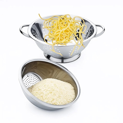 Kit Escorredor de Macarrão Massas + Escorredor Arroz Aço Inox 24cm/20cm Casa Buritis