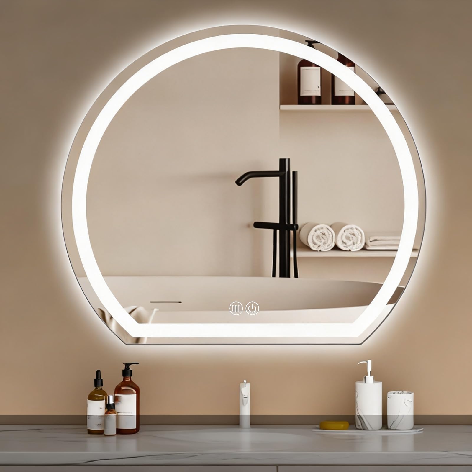 SXFSDOU LED Bathroom Mirror, Frameless Illuminated Makeup Mirror with Anti-Fog and Dimmable Touch Control for Bedroom