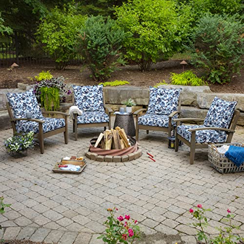 Image of Arden Outdoor Deep Seat Cushion Set (4-Pack), 24 in x 24 in, Weather-Proof, Rain-Proof, Fade Resistant Patio Cushion for Chair, Sofa, and Couch Blue Garden Floral