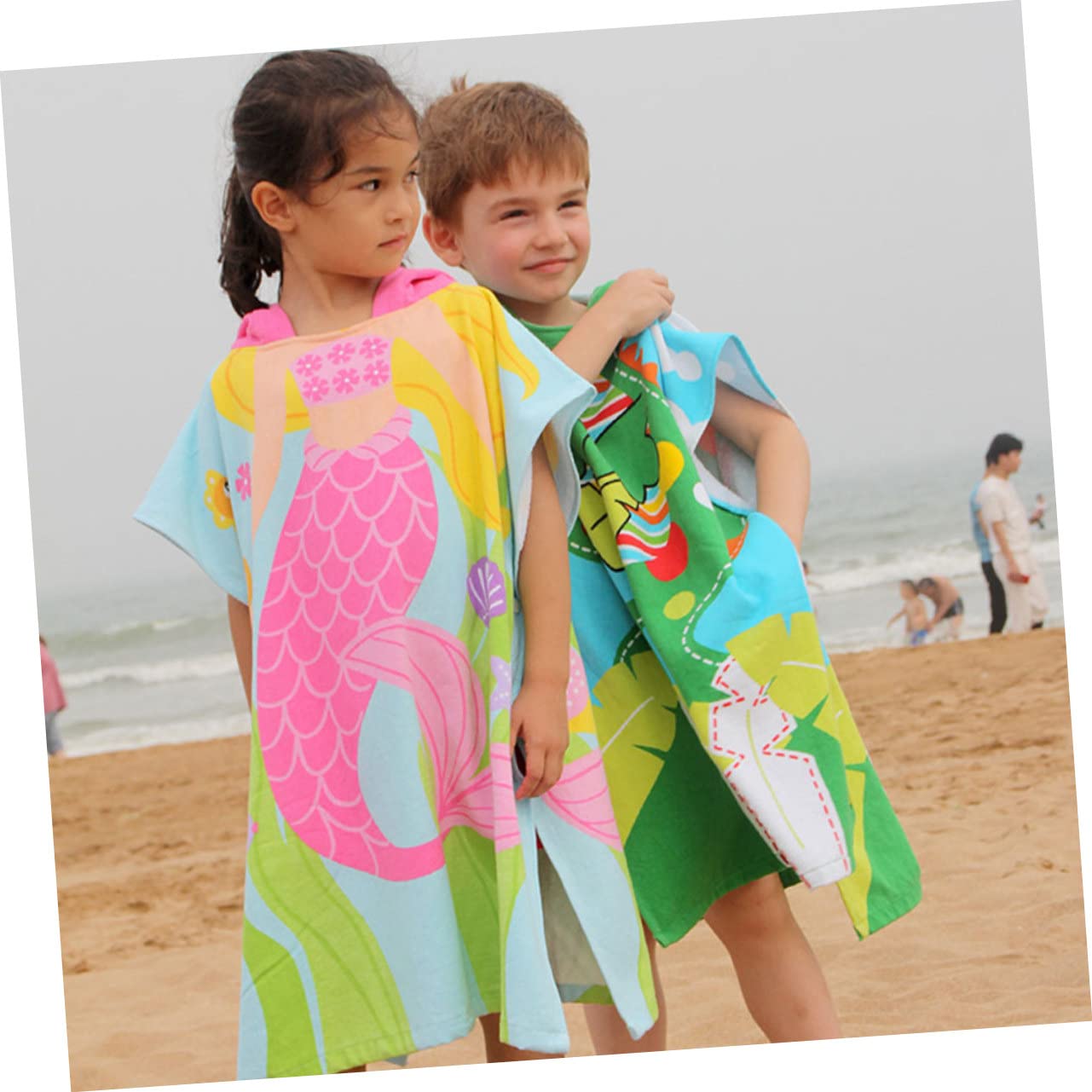 Asciugamano da Spiaggia Indossabile per Bambini Sirena 60cm in Cotone | Cappuccio, Stampa Cartone Animato, Leggero e Pratico per Cambio, 1 Pezzo