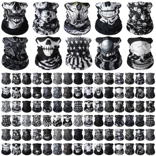 Image of Bonuci 100 Pcs Neck Gaiter Bulk Seamless Neck Gaiter Face Coverings Breathable Elastic Headwear Bandana for Women Men