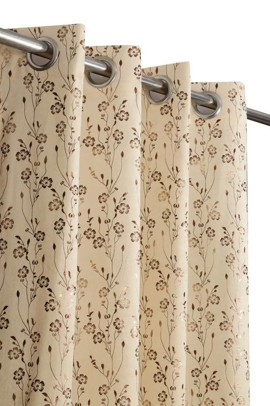 Nature-Inspired Metallic Floral Pattern Room Darkening Velvet Curtains for Window 6 Feet,(Pack of -1, Cream)-picture-18