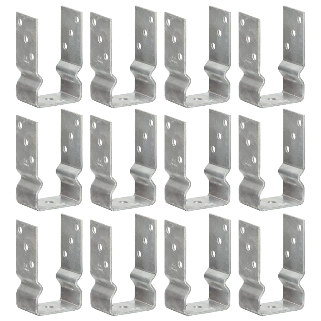 Soporte para postes, 12 unidades, color plateado, 8 x 6 x 15 cm, acero galvanizado, con agujeros preperforados, pinchos para suelo, anclajes para postes, anclaje de fundación, para casa de