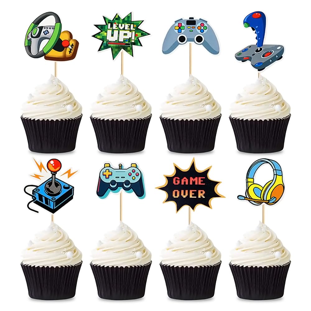 Cake Decoration, 8 Pieces Happy Birthday Cake Decoration Gaming Cupcake Decoration Cake Topper Birthday Cake Decoration Cake Decoration for Children Game Theme Party Birthday Decoration