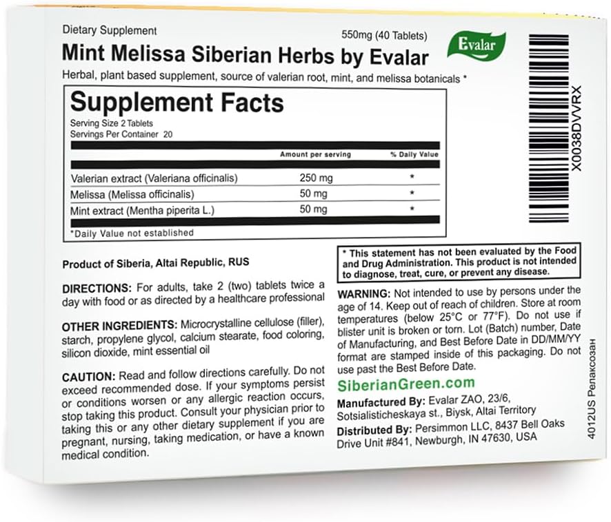 Evalar Melissa Mint Siberian Herbs Relaksozan 40 Tabs - Image 2