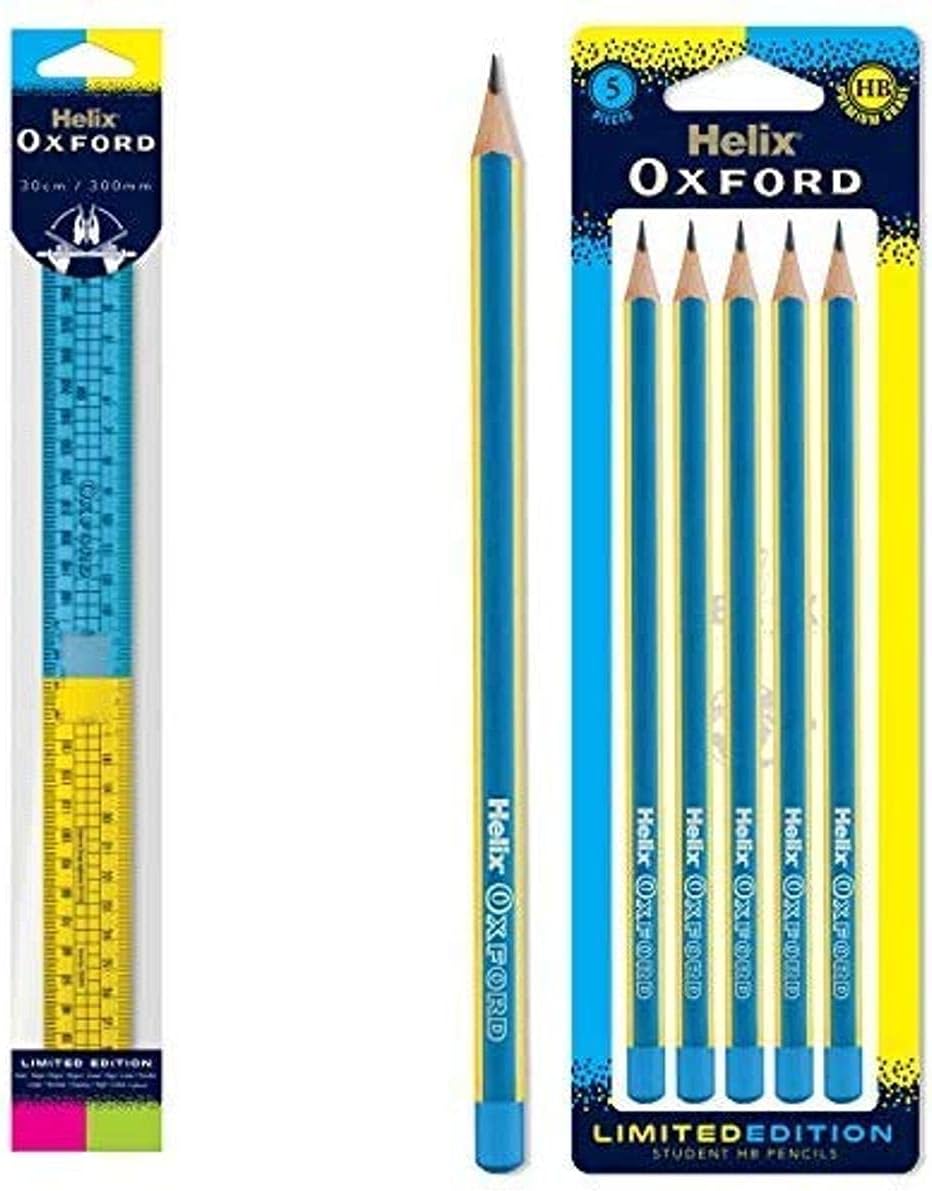 Helix Oxford Clash Folding Ruler and Clash x5 Pack of Pencils (Blue)