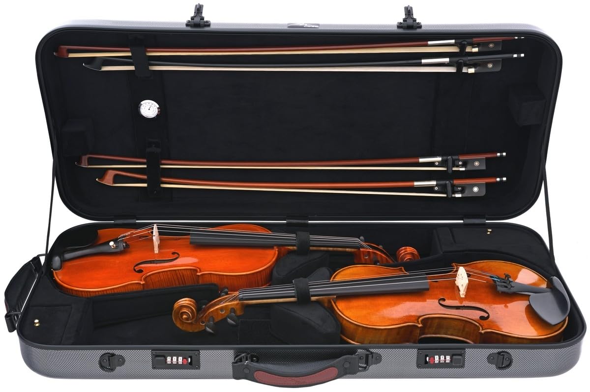 Doppelkoffer für Geige 4/4, Bratsche 36-43 Fiberglass Hybrid Point Schwarz M-case