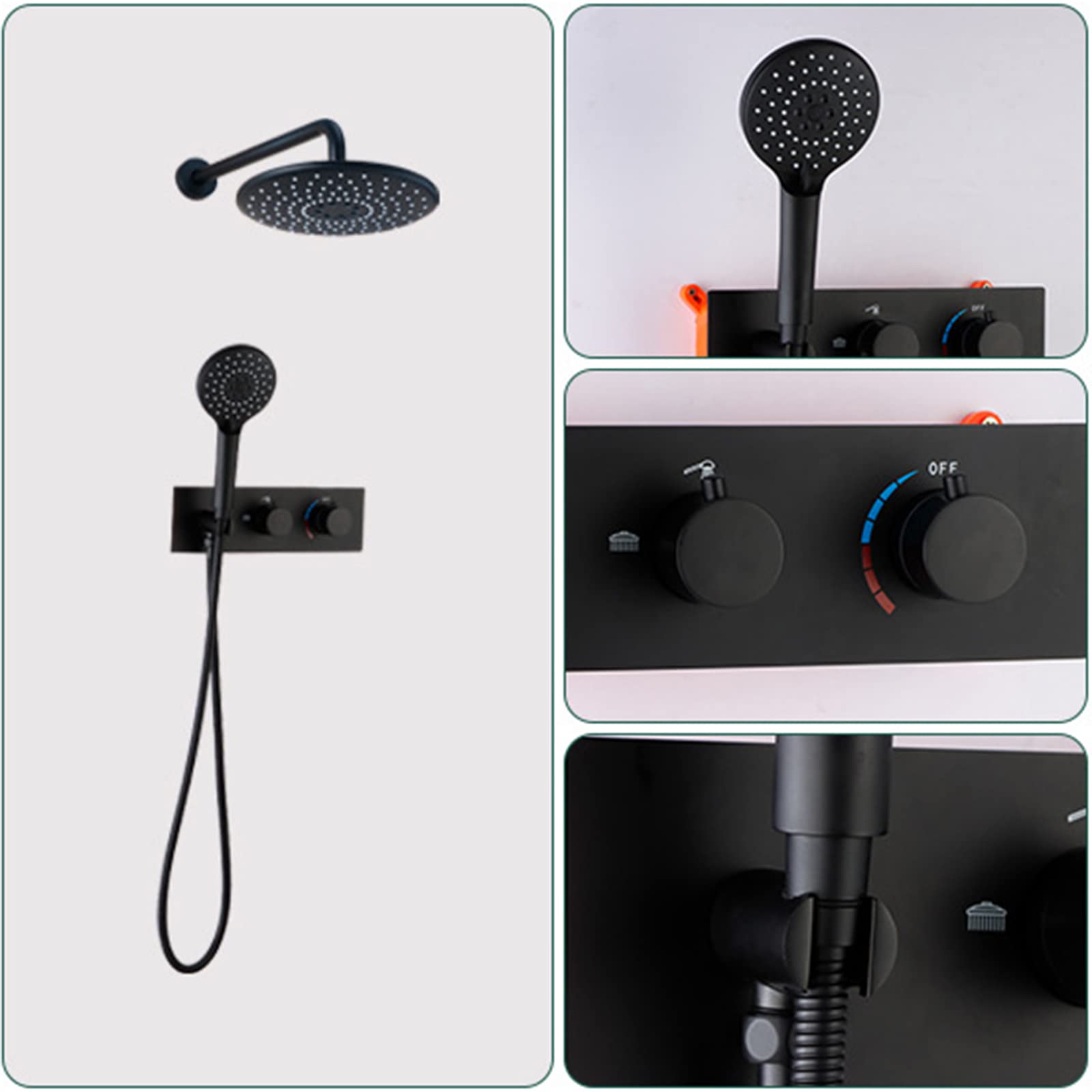 Rubinetto Doccia Set Miscelatore Doccia Parete Nero Miscelatore Doccia Incasso Caldo e Freddo Valvola 2 Vie ABS 10 in Doccia Pioggia Rotonda Miscelatore Doccia Incasso