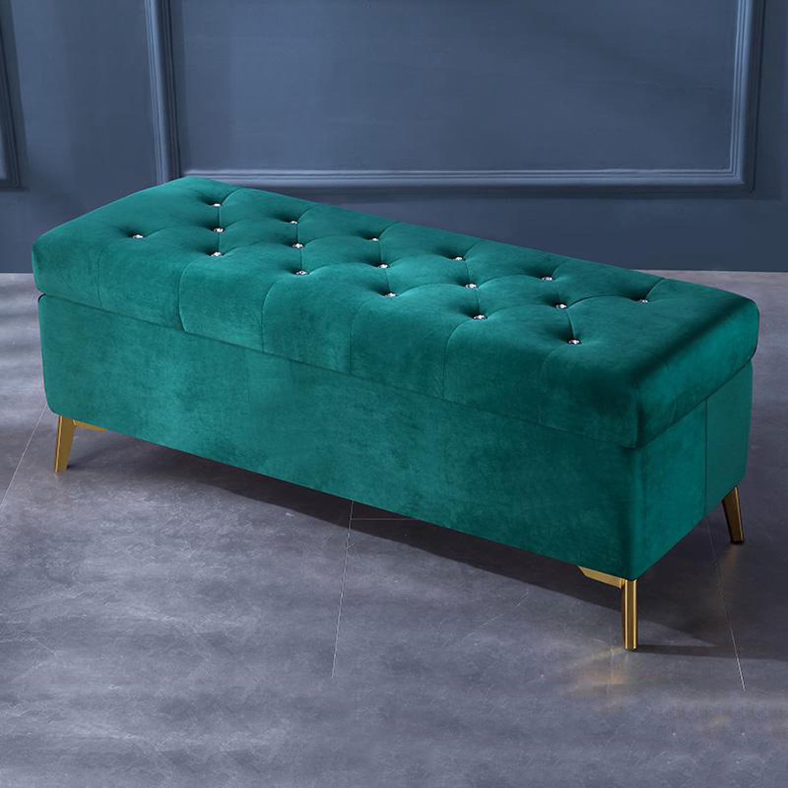 Banc de rangement en velours idéal pour aménager une entrée chic