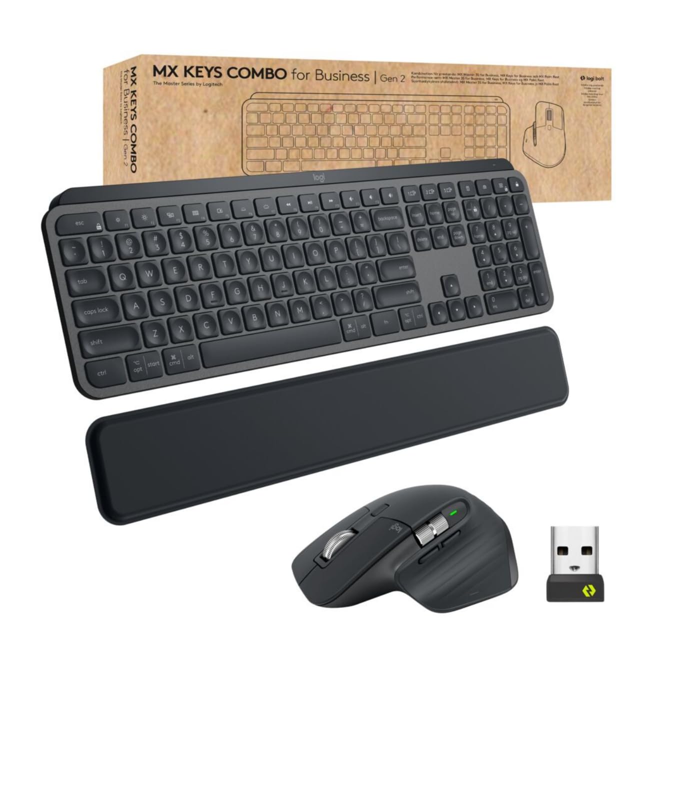 Logitech MX Keys Combo para empresas | Gen 2, teclado/ratón inalámbrico de tamaño completo, AZERTY Francés - Gris