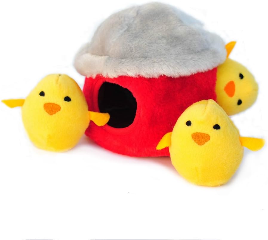 ZippyPaws Burrow Squeaky Hide and Seek Plush Dog Toy, Chicken Hut