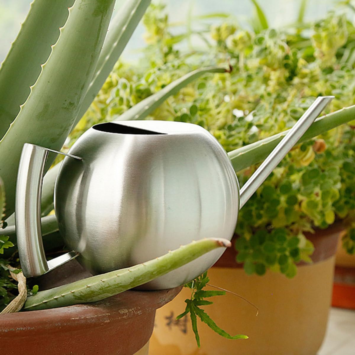 Toyvian Long Spout Watering Can Stainless Steel 1l Indoor Flower Watering Pot for Houseplants Gardening Tool