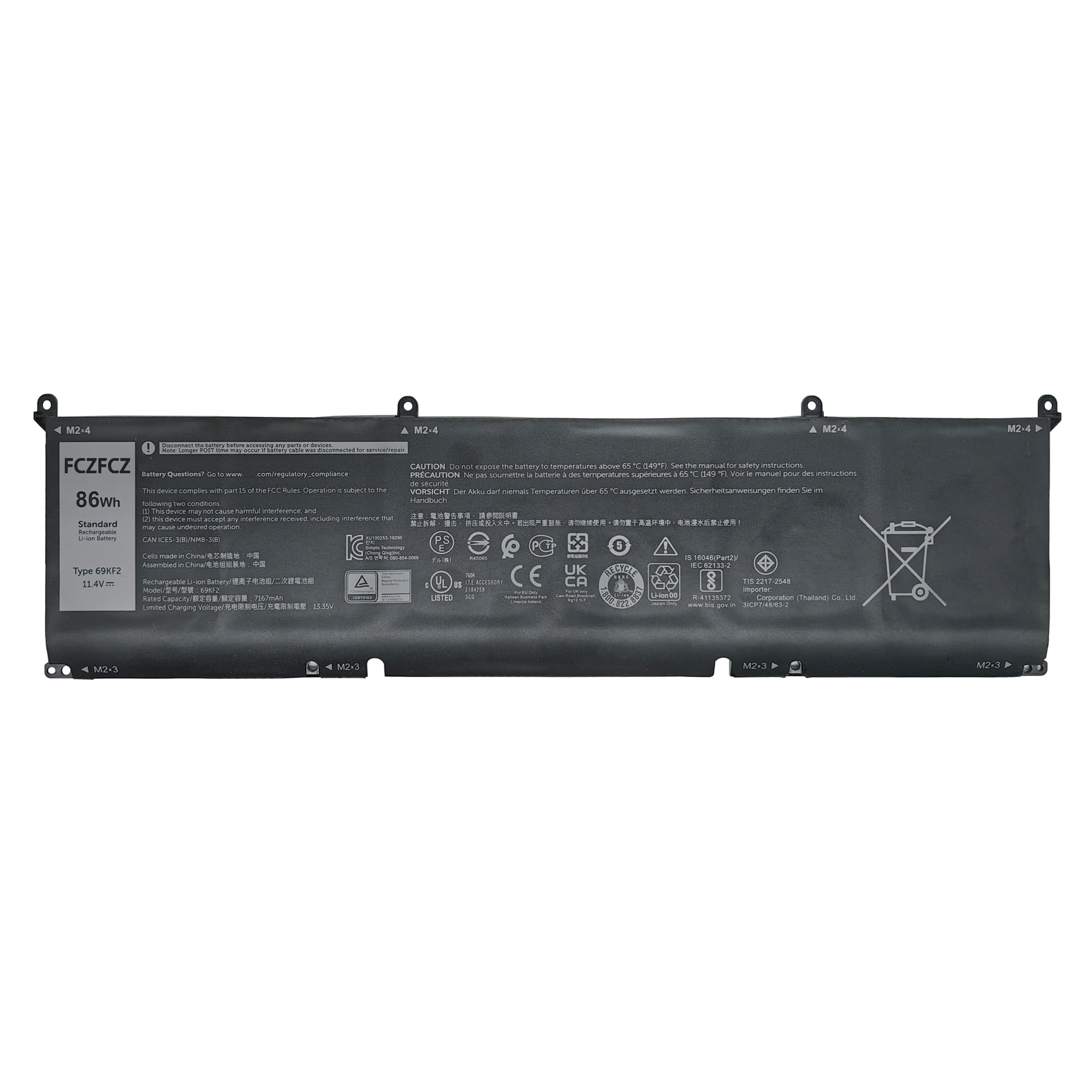 FCZFCZ 69KF2 Battery 86Wh Compatible with Dell Alienware M15 R3 R4 R5 R6 R7 M16 R1 M17 R3 R4 / Inspiron 15 7510 / Precision 5550 5560 5570 / XPS 9500