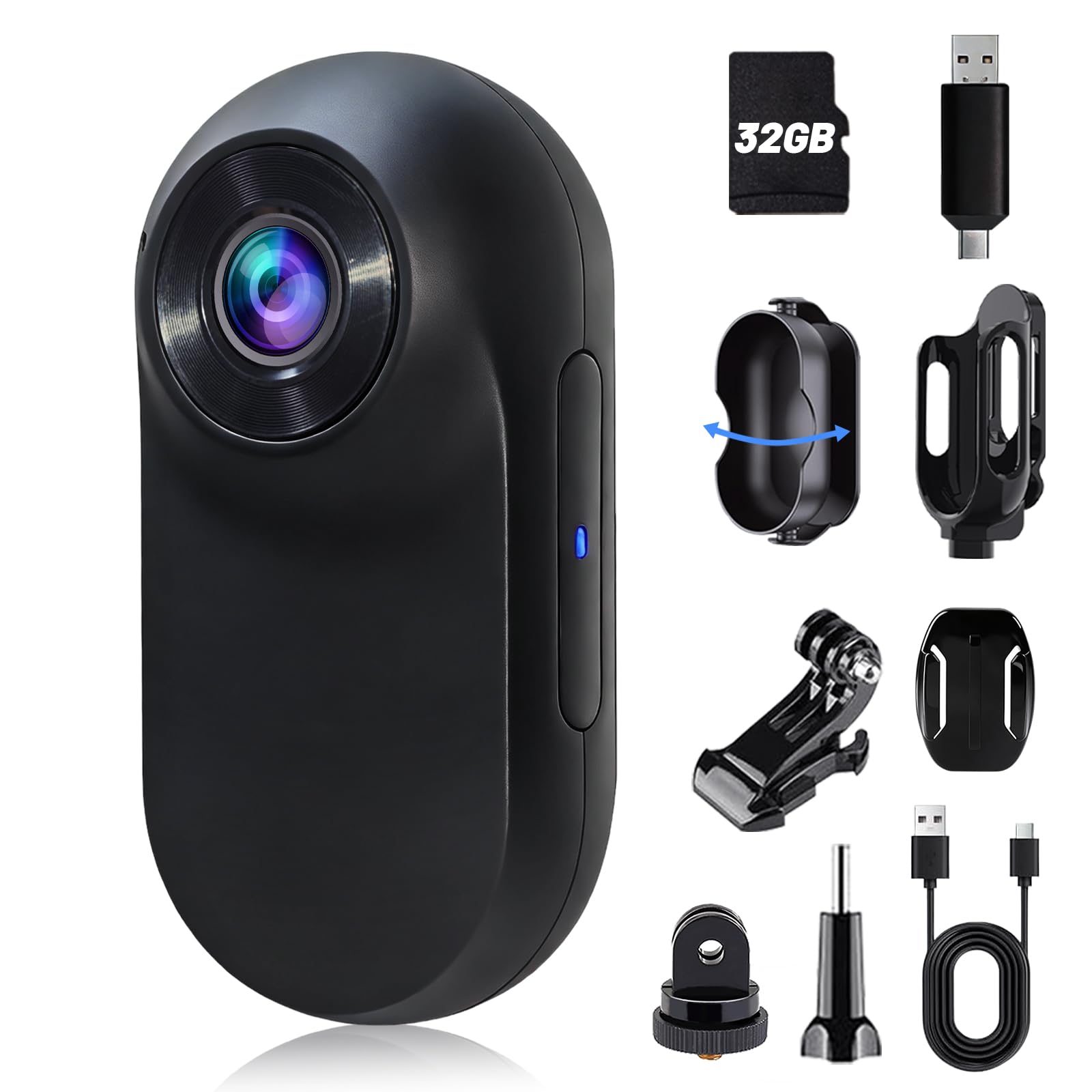 Mini Caméra Sport Portable Miniature, Caméra POV Magnétique, Mini Camera Velo, 32GB Incluse Camera Moto, pour Voyages, Velo, Casque Moto(Noir)
