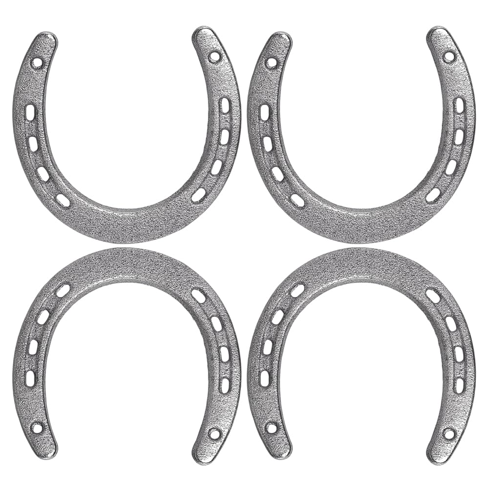 PH PandaHall 4Pcs Cast Iron Horseshoe Wall Hangings Good Luck Rustic Home Decor 4.3x4.5in Vintage Metal Horse Shoes Wall Art for Cabin Bar Western Thanksgiving Housewarming Gift, Antique Silver