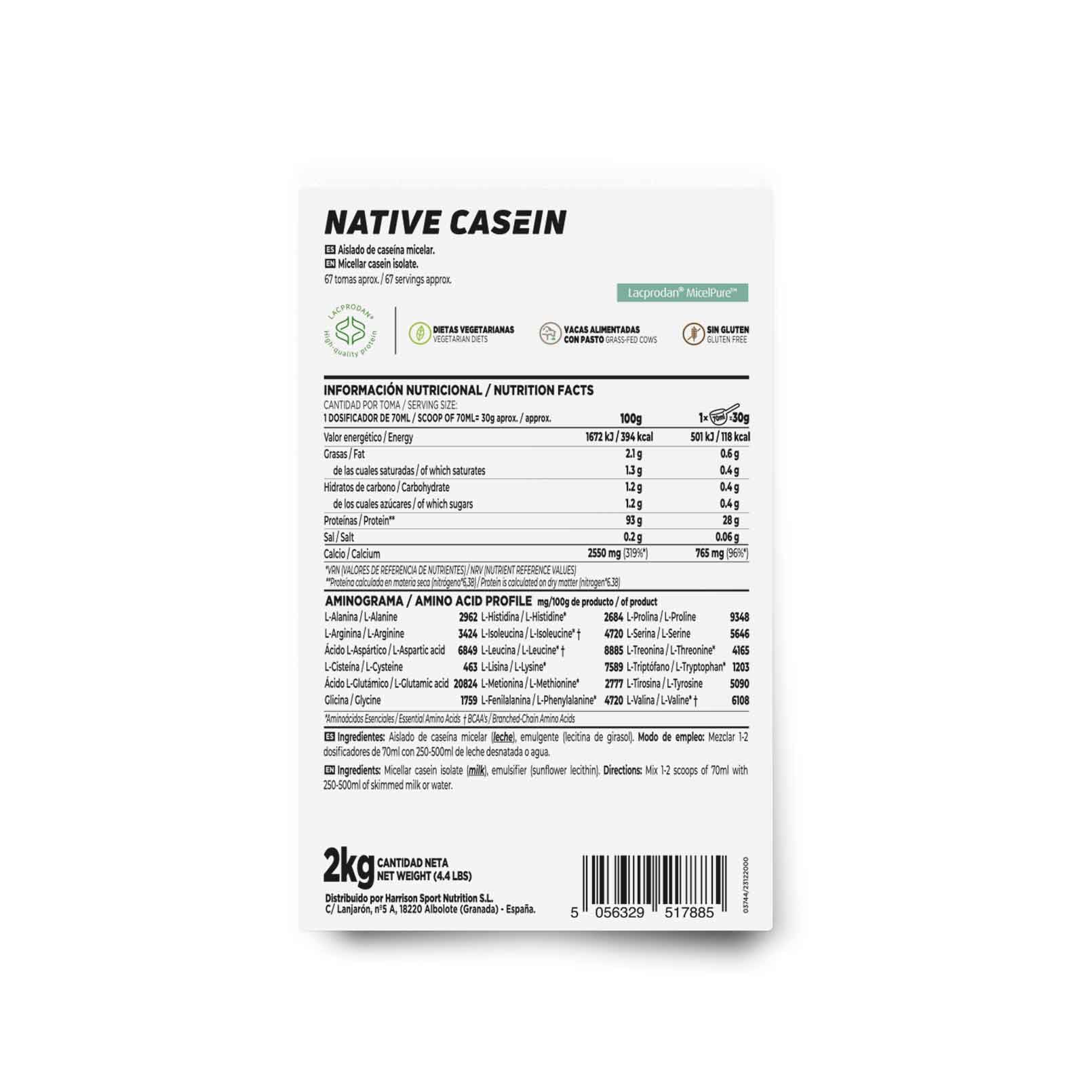 HSN Caséine micellaire indigène (87 % de micelles indigènes) | Neutre 2 kg | Lacprodan MicelPure d'Arla | Sans doseur | Non OGM, végétalien, sans gluten