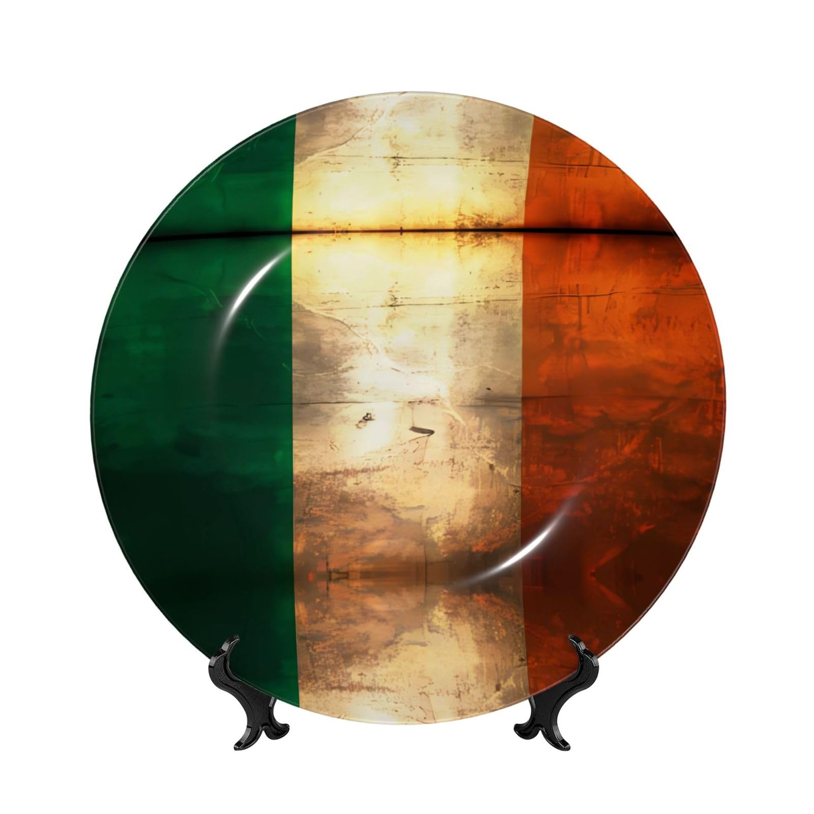 SXZVVBN Retro Irish flag Bone China Decorative Plate Art with Stand Removable Adhesive Hanging for Home Office 7in