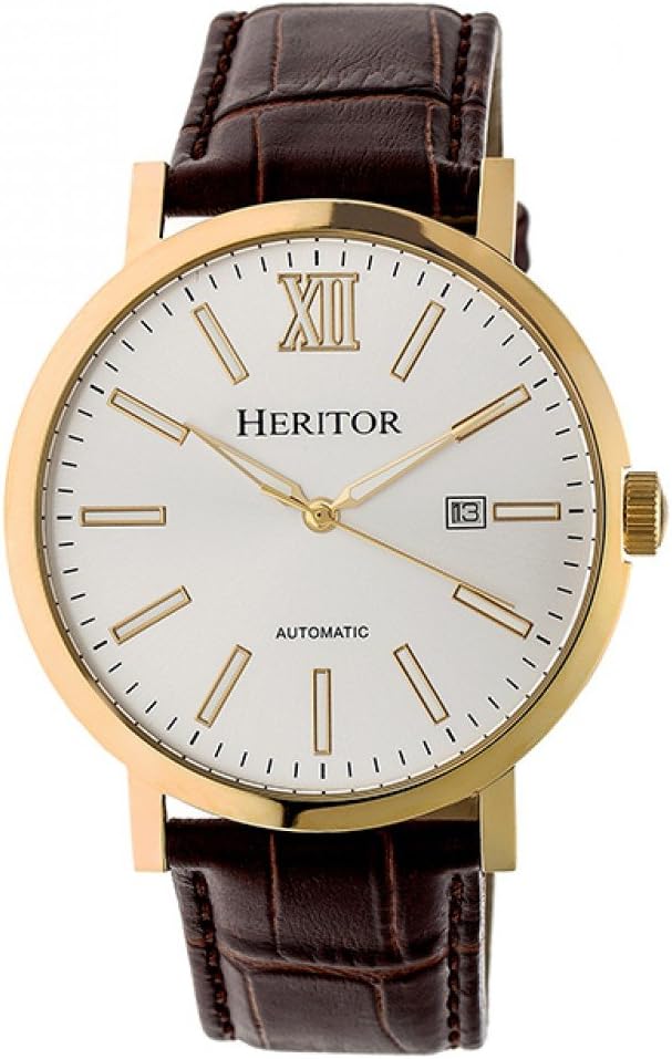 HERITOR Automatic Bristol Leather-Band Watch w/Date - Gold/Silver