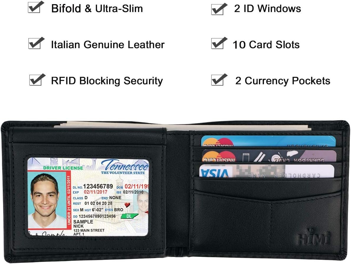 HIMI Wallet for Men-Genuine Leather RFID Blocking Bifold Stylish Wallet With 2 ID Window