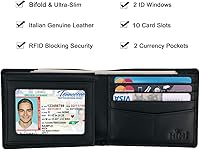 Vista 31 de HIMI - Cartera elegante de cuero auténtico para hombre, con bloqueo de interferencia de radiofrecuencia (RFID), con 2 ventanas para identificación