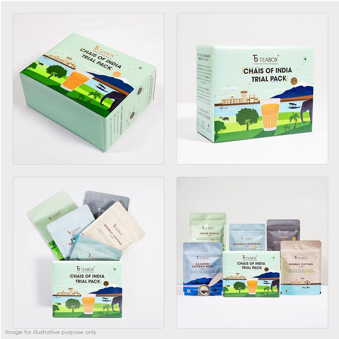 Teabox Premium Chais of India Collection With Real Ingredients & NO ARTIFICIAL FLAVOURS | 5 Exotic Regional Varieties X 30G Each | Crafted in Small Batches | Ideal For Gifting All Chai Lovers 1