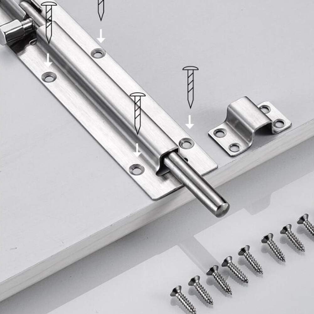 Door Lock,Gate Bolt,Sliding Bolt,2 Pcs Door Lock/Door Catch/Door Bolt Barrel/Sliding Latch for Bathroom Toilet Window Furniture Pet Gate(Color:Silver,Size:4 inch)