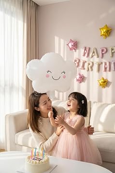 Sevimli Gülen Bulut Yüzlü Folyo Balon | Doğum Günü Baby Shower Anaokulu Parti Süsleme Dekorasyon Balonu