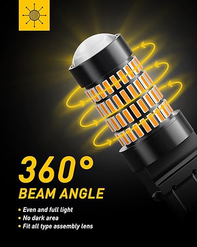 Miniatura 50 de Auxito Focos LED 3157 mejorados, rojo, 500% más brillantes, 3056, 3156, 3057, 4157, chip 102-SMD, proyector para luces de freno, freno trasero