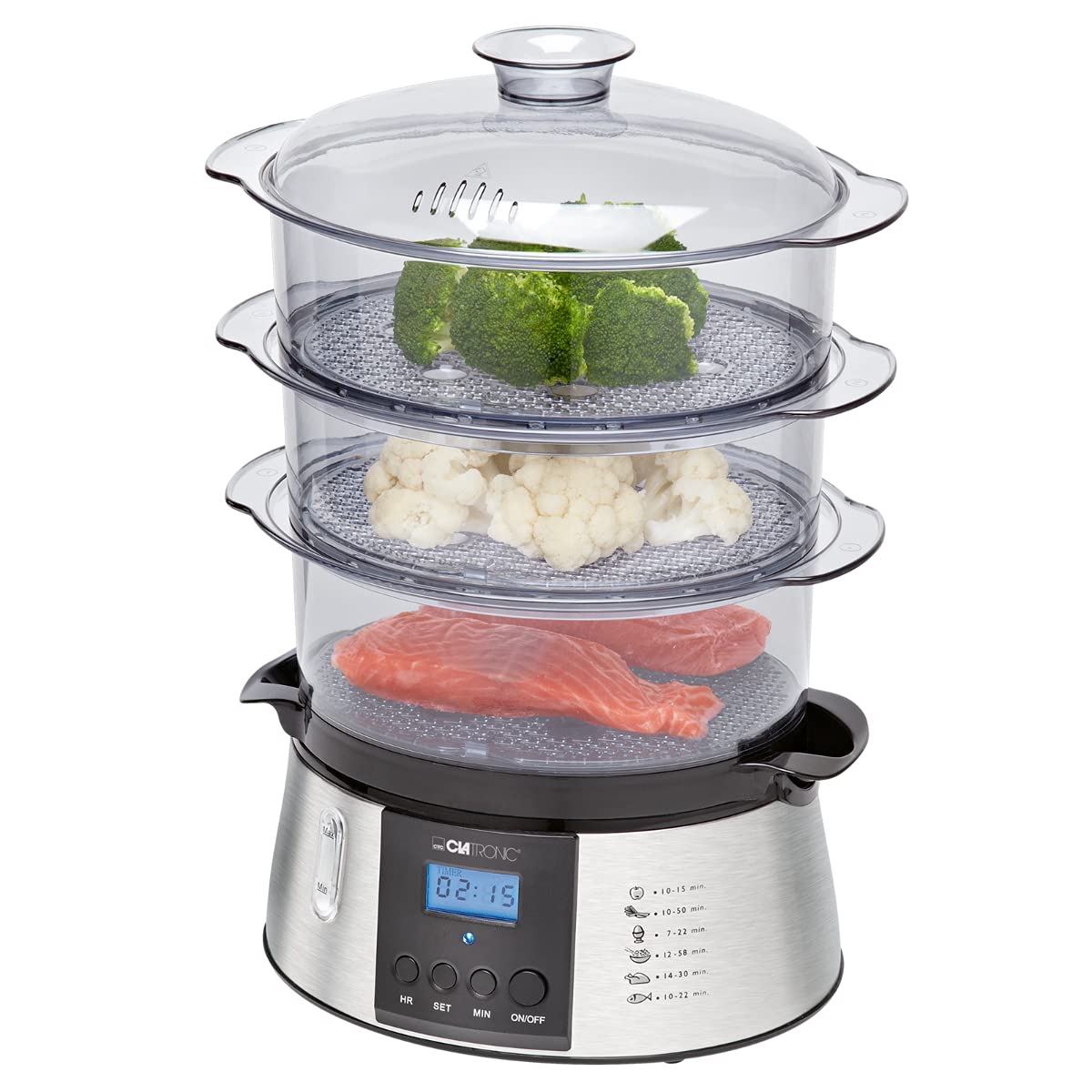 Cuiseur vapeur - Cuiseur riz - Rice cooker - Cuiseur vapeur electrique - Cuiseur Vapeur 3 Compartiments DG3547 Clatronic