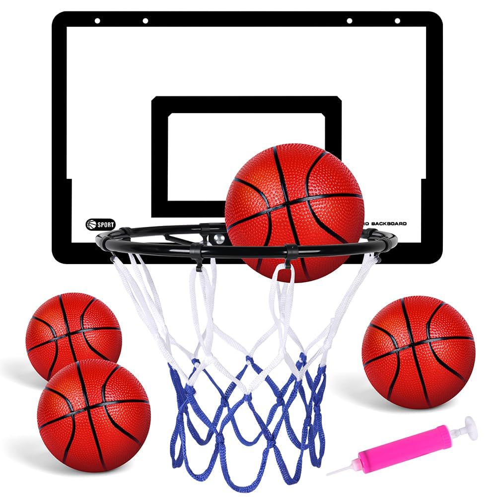 OSDUE Mini Basketball Hoop Set, Wall Mounted Basketball Hoop with 4 Balls and Pump Portable, Indoor Outdoor Sport