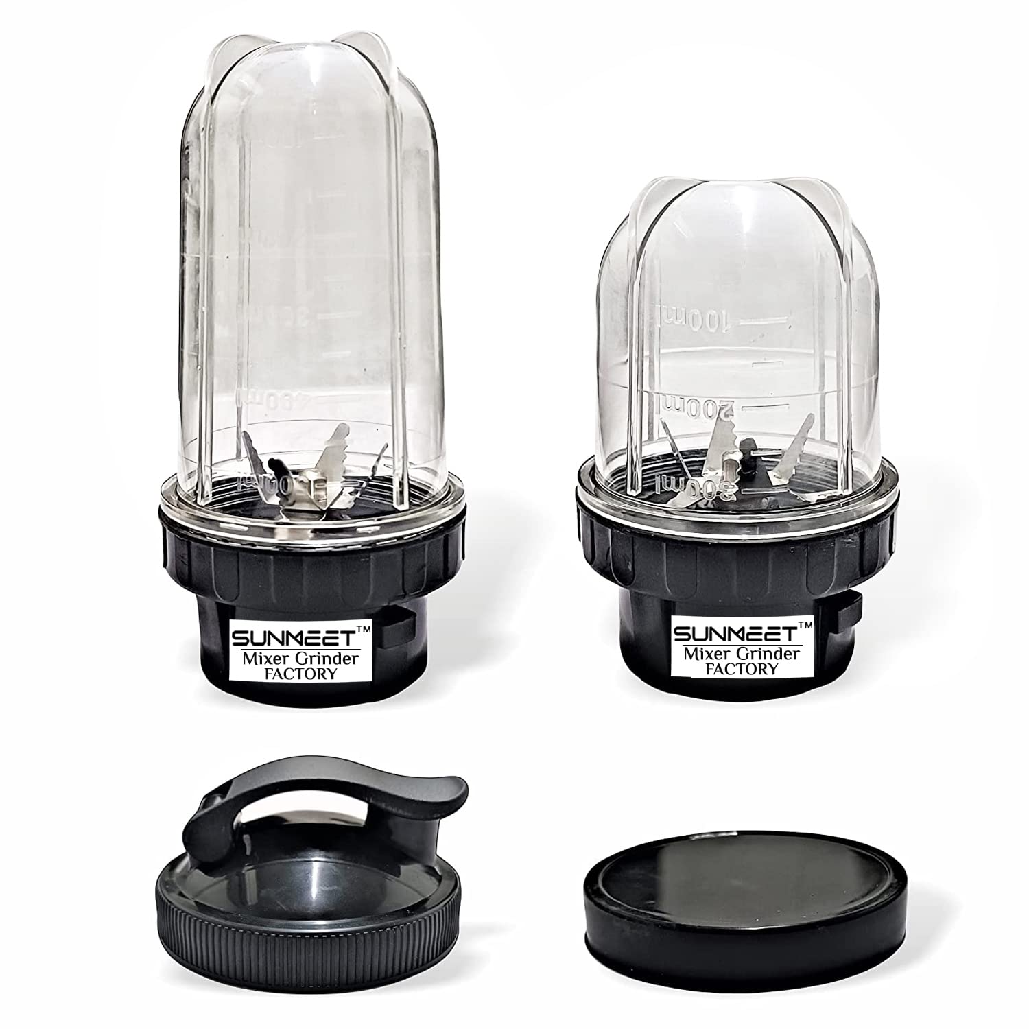 Sunmeet Bullet Juicer Jars - Compatible with Any Mixer (Free Sipper and Cover Caps), 350ml & 530ml, Black