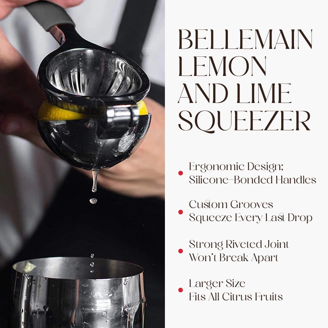 Bellemain Spremiagrumi | Spremiagrumi in metallo | Spremiagrumi | Spremiagrumi in acciaio inox con manici in silicone | Spremiagrumi manuale, spremiagrumi a mano | Spremiagrumi da bar per barista