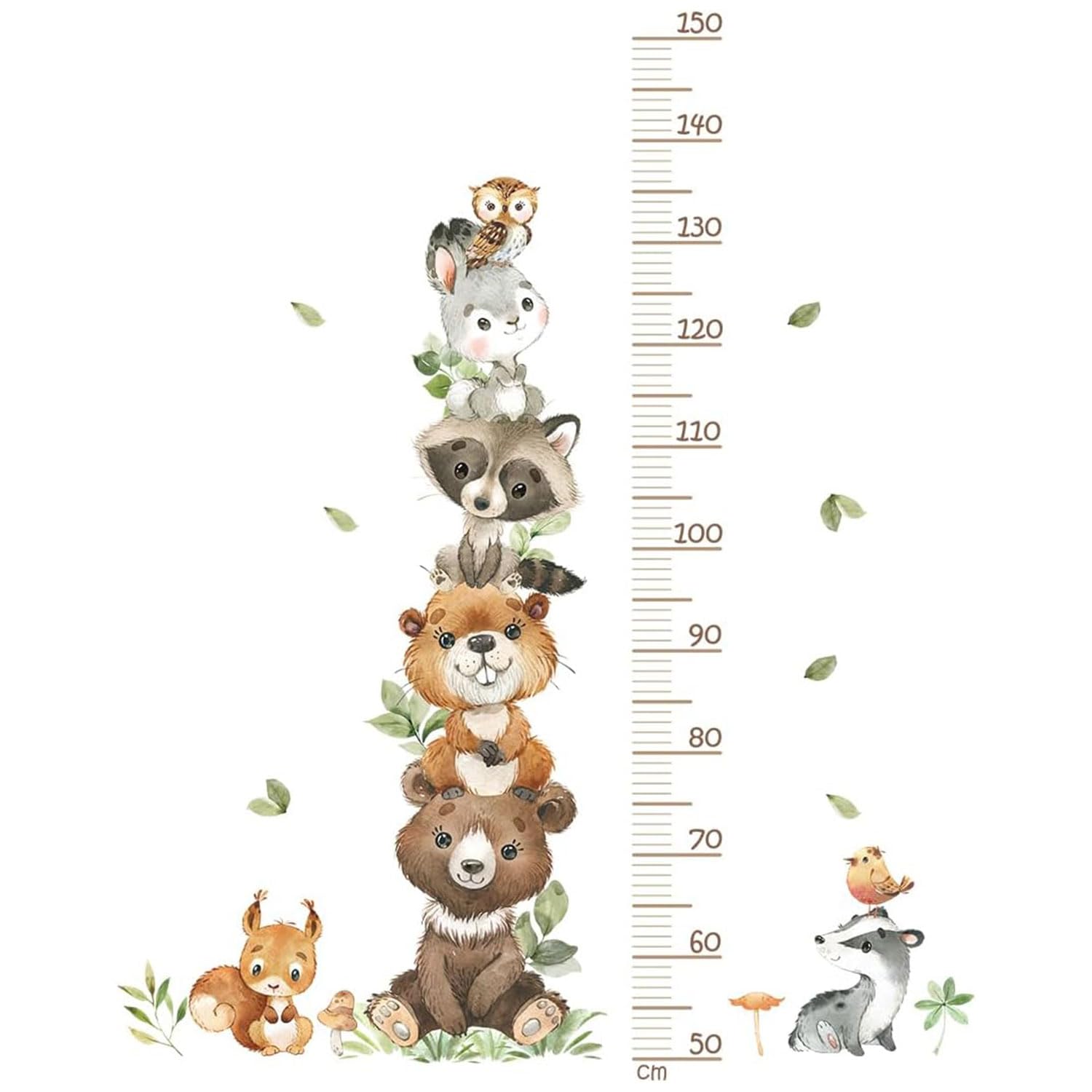 JDCMEI Messlatte für Kinder, Kinder Höhe Diagramm Wandtattoo, Messlatte Kind Wald Tiere Wandaufkleber, Skala misst 50-150cm, Körpergrösse Messen Wandsticker für Kinderziemmer Babyzimmer Dekoration