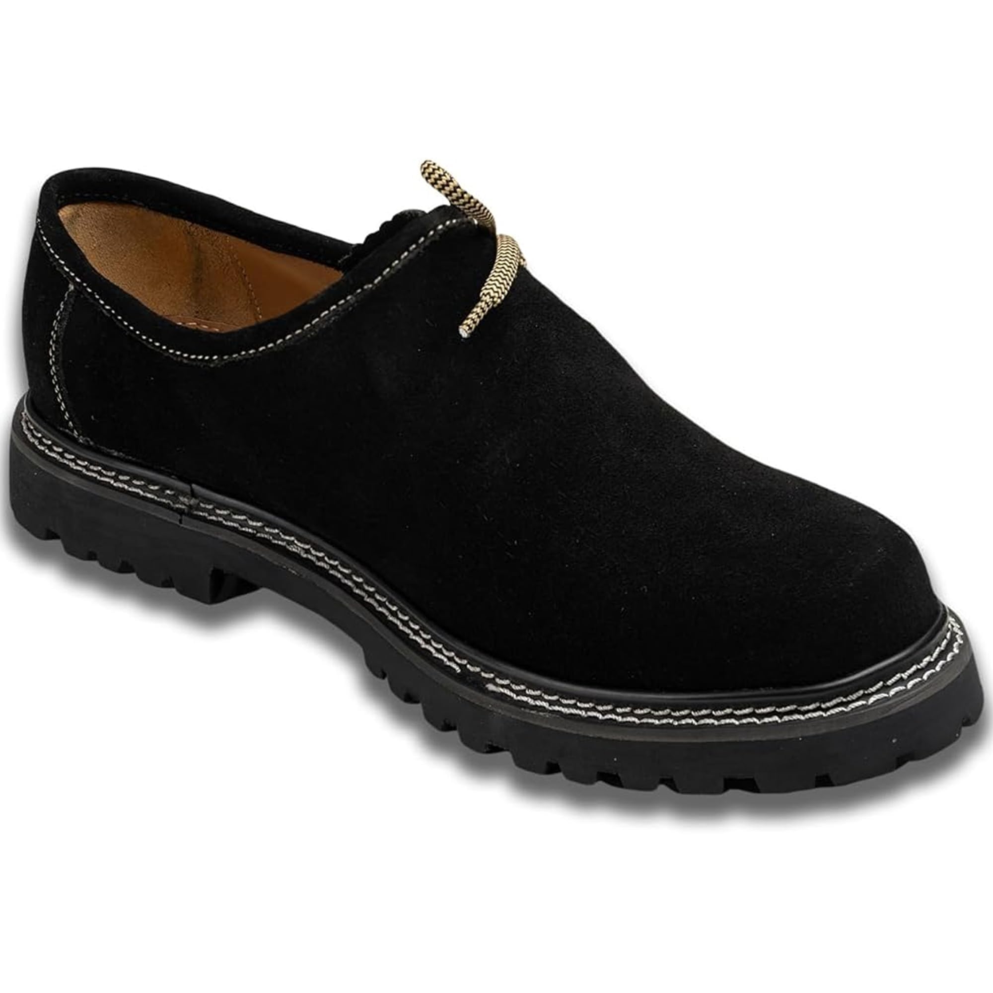 German Wear Haferlschuhe Trachtenset Herren Trachtenschuhe Trachtensocken 2 Schnürsenkel Set - Wildleder Original Handmachart 100% Leder-Futter Lederschuhe mit Melierte Socken