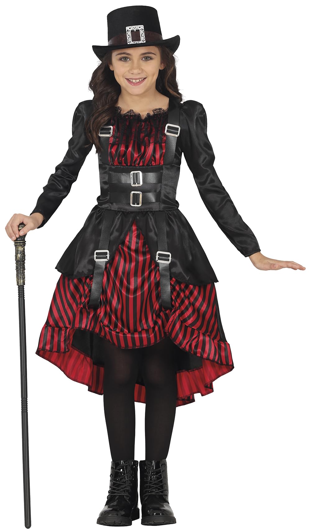 FIESTAS GUIRCA | Gothic Girl Fancy Dress Costume Children (5-6 years) - Dress for Girls - Steampunk, Halloween, Carnival and Party Costumes - Ideal for Children - Black and Red