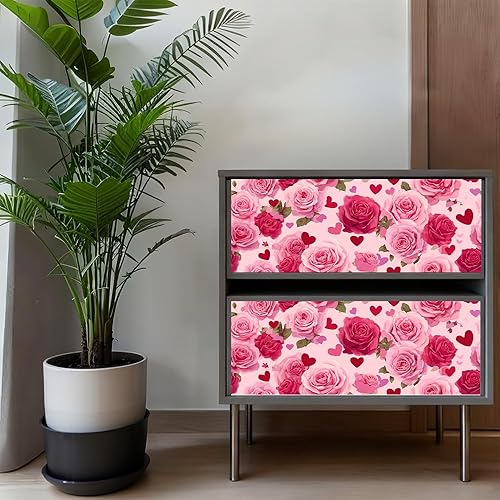 Miniatura 6 de Rose Heart PVC Wallpaper Sticker 39.37x15.75 Inch Pink Flower Pattern Self Adhesive Decorative Wall Decal for Bedroom Living Room Valentine Home