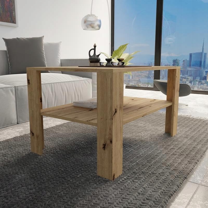 MATKAM Moderner Couchtisch B100 x T68 x H60 cm, Minimalistisches Design für Ihr Zuhause, Hochwertige Verarbeitung, einfache Montage (Artisan Eiche)