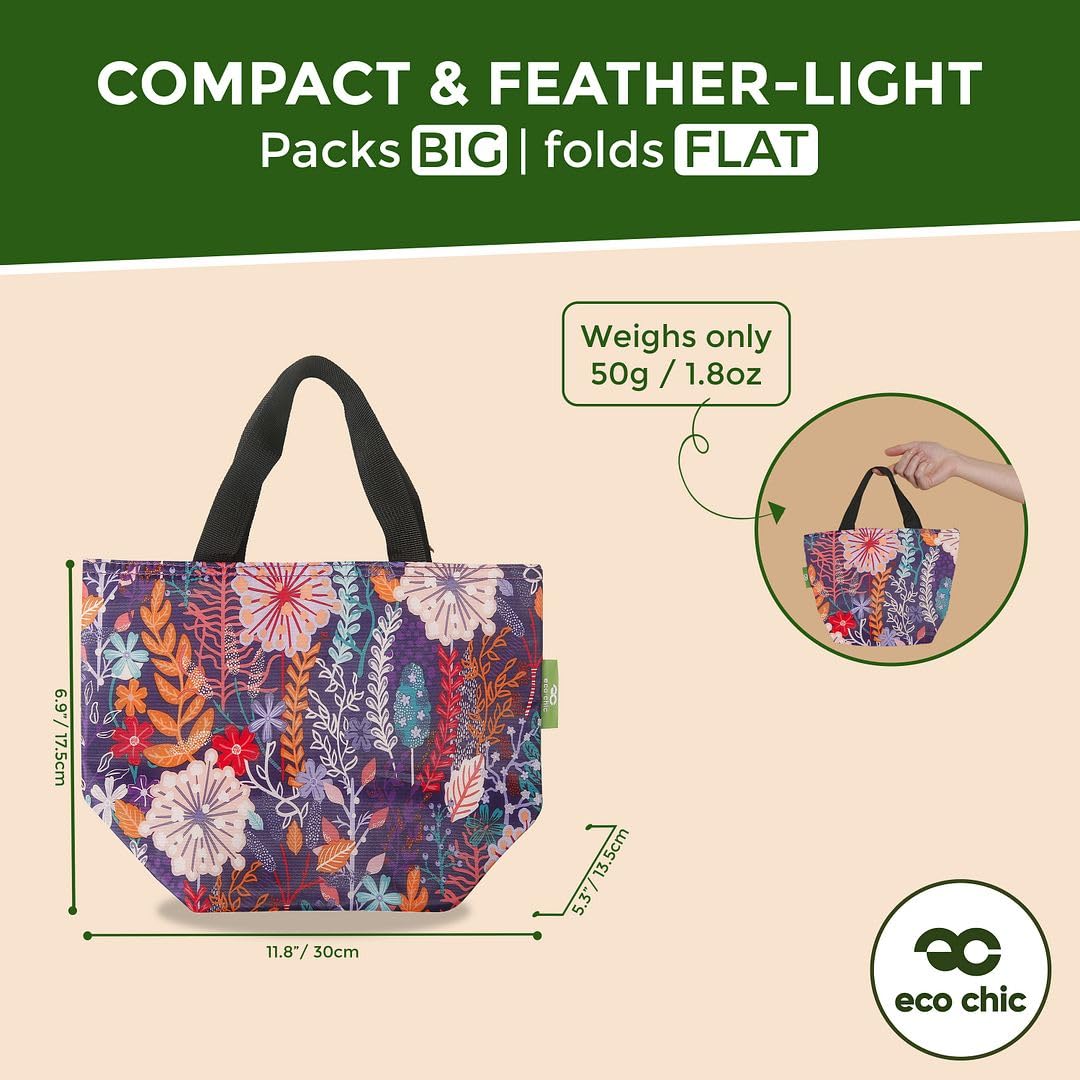 Eco Chic Lightweight Foldable Insulated Lunch Bag Water Resistant Cooler Bag (Lush Floral Purple) - Image 3
