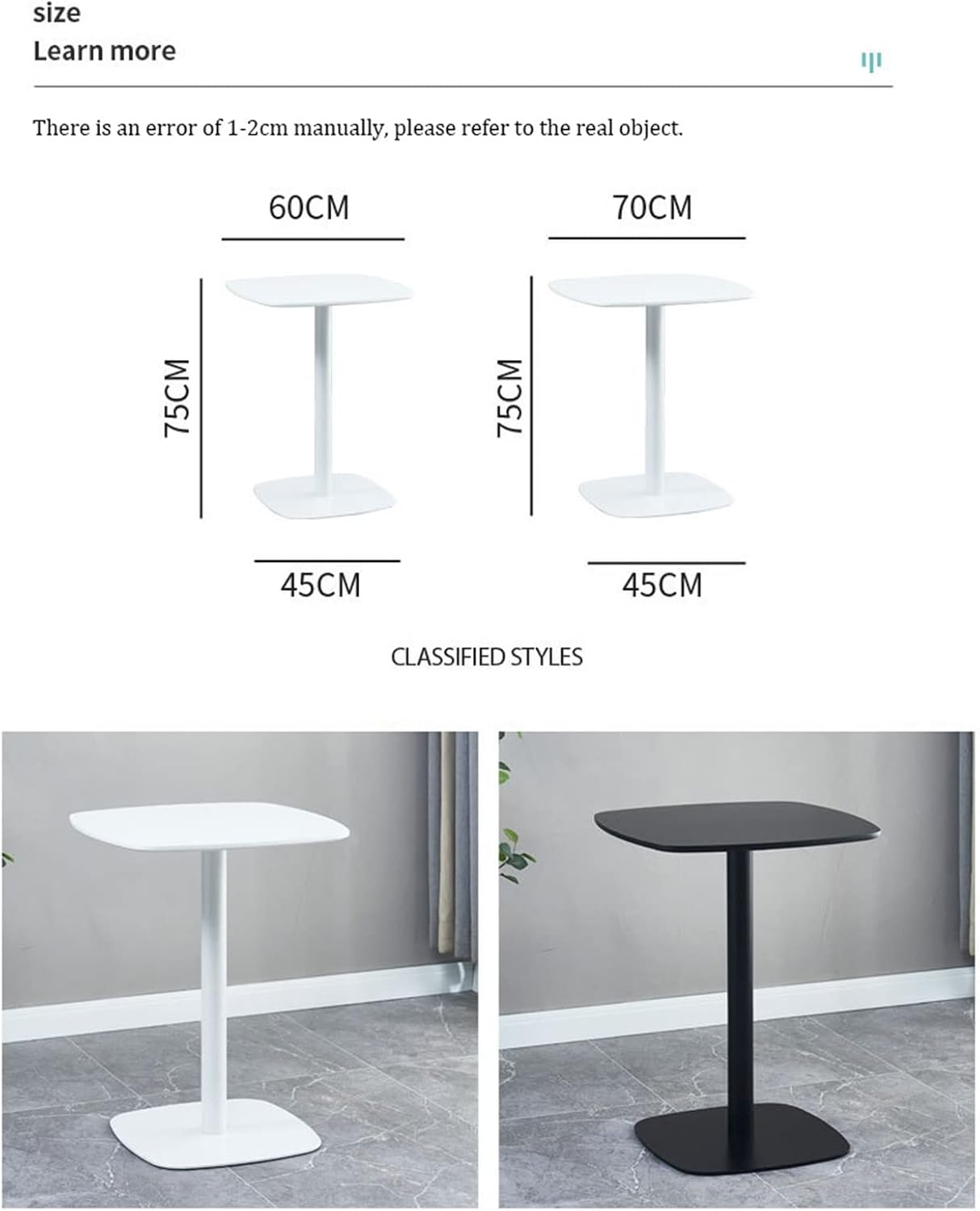 Classic Bistro Pub Furniture- Metal Cocktail Bistro Table, Indoor/Outdoor Restaurant Pub End Side Table, Square Corner Sofa Coffee Table for Living Room, Balcony, Patio, Artificial Board ( Color : Whi
