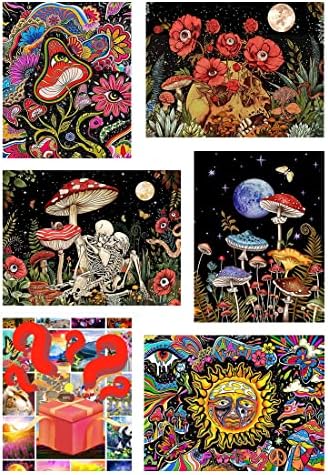 6 Pack Diamond Painting Kits for Adults - Mushroom Flower Butterfly Skeleton Moon DIY 5D Diamond Art Kits Full Drill Diamond Dots Paintings with Diamonds Gem Art and Crafts Home Decor 12x16inch