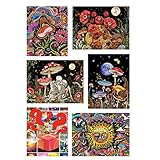 6 Pack Diamond Painting Kits for Adults - Mushroom Flower Butterfly Skeleton Moon DIY 5D Diamond Art